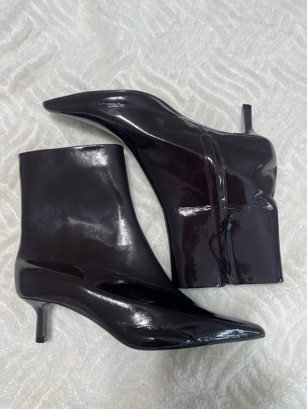 ZARA Burgundy Patent Kitten Heel Ankle Boots Pointed Toe EU 39 - Picture 3 of 14